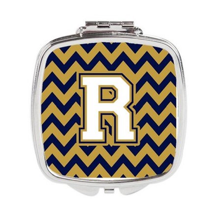 CAROLINES TREASURES Letter R Chevron Navy Blue and Gold Compact Mirror CJ1057-RSCM